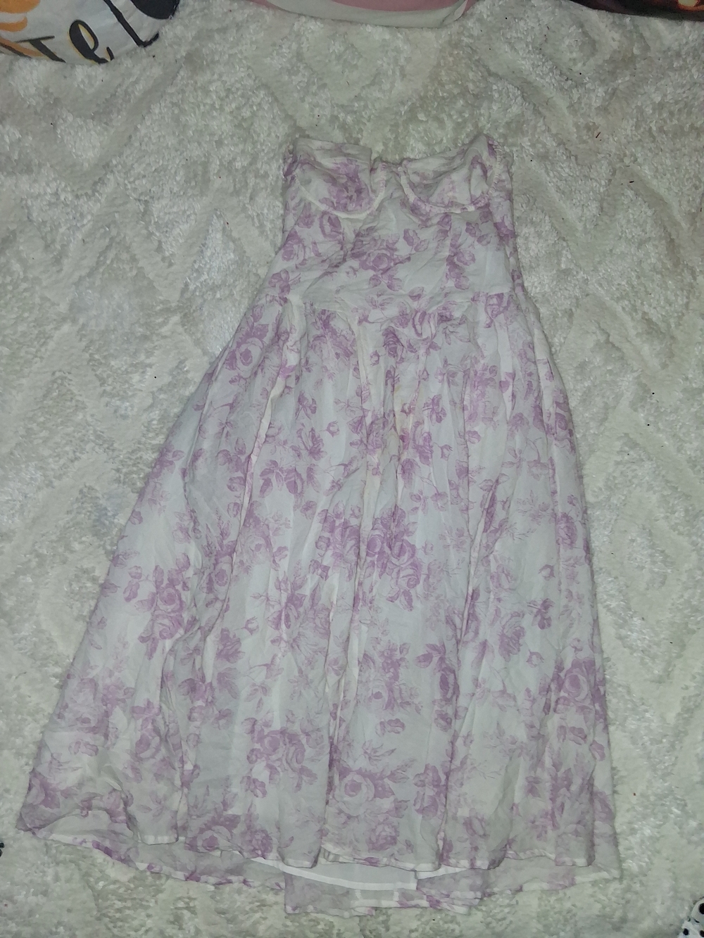 Etiquette White and Light Purple Floral Strapless Maxi Dress